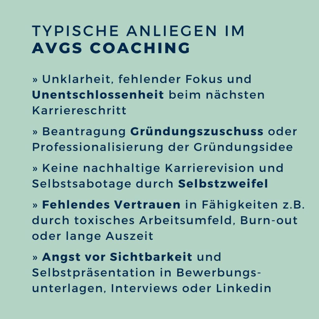 AVGS Coaching Führungskräfte Coaching Alexandra Schneller Karriere Coaching Gründungscoaching Gründungszuschuss